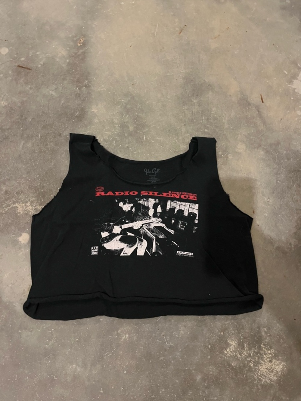 John Galt x Brandy Melville Black Graphic Cropped Tank with Red & White Print